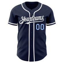 Load image into Gallery viewer, Custom Navy Light Blue-White Authentic Baseball Jersey
