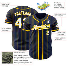 Load image into Gallery viewer, Custom Navy Yellow Pinstripe White Authentic Baseball Jersey
