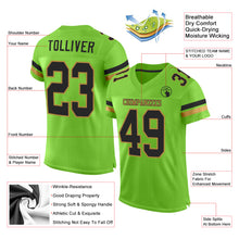 Load image into Gallery viewer, Custom Neon Green Black-Old Gold Mesh Authentic Football Jersey
