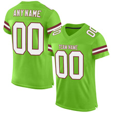 Load image into Gallery viewer, Custom Neon Green White-Burgundy Mesh Authentic Football Jersey
