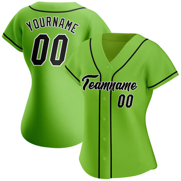 Custom Neon Green Black-White Authentic Baseball Jersey