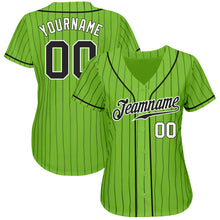 Load image into Gallery viewer, Custom Neon Green Black Pinstripe Black-White Authentic Baseball Jersey
