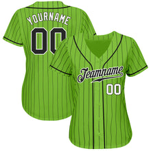 Load image into Gallery viewer, Custom Neon Green Black Pinstripe Black-White Authentic Baseball Jersey
