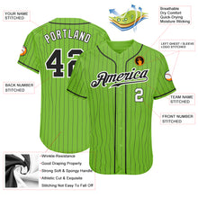 Load image into Gallery viewer, Custom Neon Green Black Pinstripe Black-White Authentic Baseball Jersey
