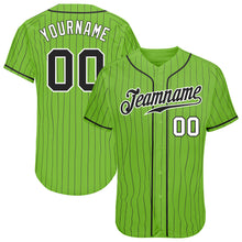 Load image into Gallery viewer, Custom Neon Green Black Pinstripe Black-White Authentic Baseball Jersey
