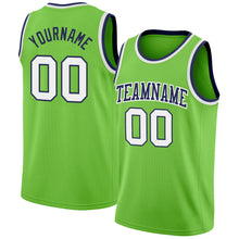 Load image into Gallery viewer, Custom Neon Green White-Navy Authentic Basketball Jersey
