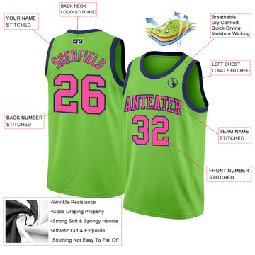 Custom Neon Green Pink-Navy Authentic Basketball Jersey