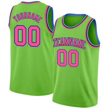 Custom Neon Green Pink-Light Blue Authentic Basketball Jersey