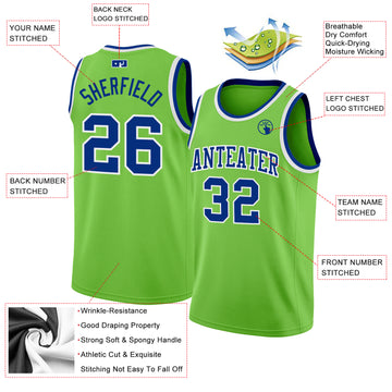 Custom Neon Green Royal-White Authentic Basketball Jersey