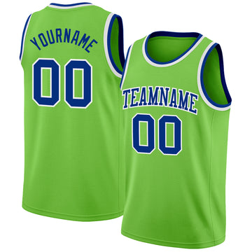 Custom Neon Green Royal-White Authentic Basketball Jersey