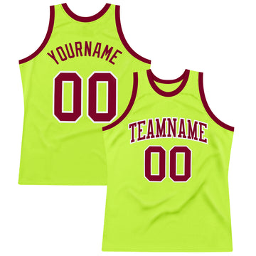 Custom Neon Green Maroon-White Authentic Throwback Basketball Jersey
