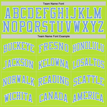 Load image into Gallery viewer, Custom Neon Green Light Blue-White Authentic Throwback Basketball Jersey
