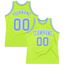 Load image into Gallery viewer, Custom Neon Green Light Blue-White Authentic Throwback Basketball Jersey
