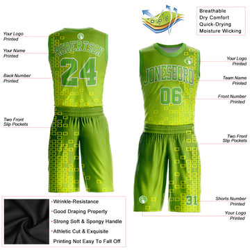 Custom Neon Green Neon Green-Gold Round Neck Sublimation Basketball Suit Jersey