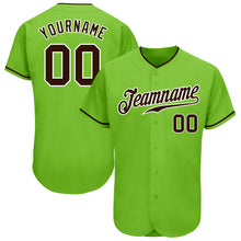 Load image into Gallery viewer, Custom Neon Green Brown-White Authentic Baseball Jersey
