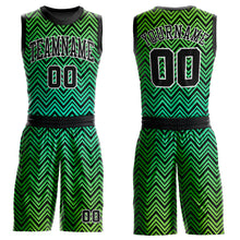 Load image into Gallery viewer, Custom Neon Green Black-White Round Neck Sublimation Basketball Suit Jersey
