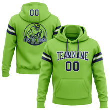 Load image into Gallery viewer, Custom Stitched Neon Green Navy-White Football Pullover Sweatshirt Hoodie
