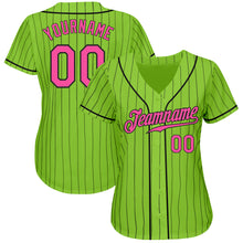 Load image into Gallery viewer, Custom Neon Green Black Pinstripe Pink-Black Authentic Baseball Jersey
