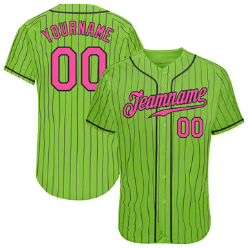 Custom Neon Green Black Pinstripe Pink-Black Authentic Baseball Jersey