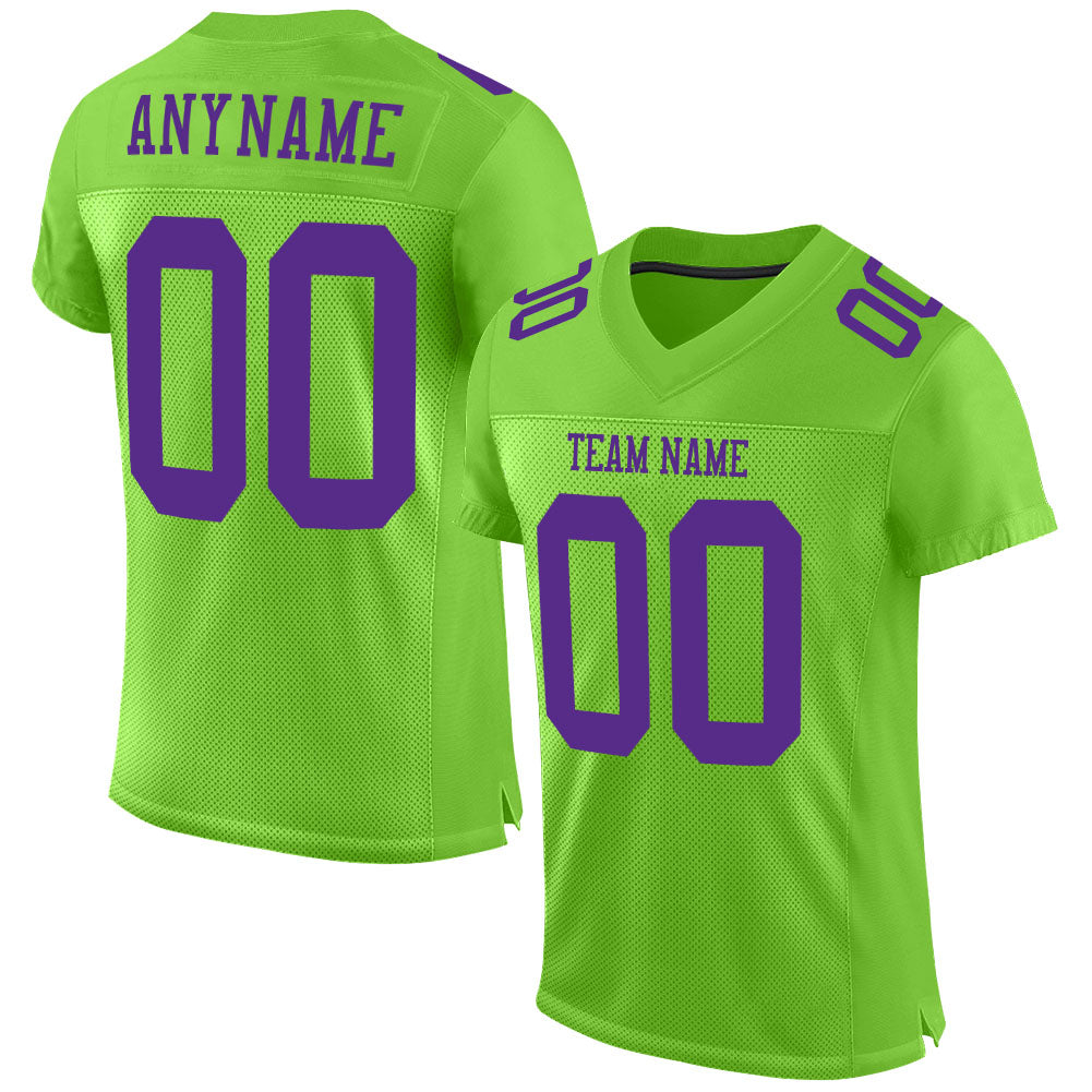 Custom Neon Green Purple Mesh Authentic Football Jersey