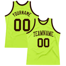 Load image into Gallery viewer, Custom Neon Green Brown Authentic Throwback Basketball Jersey
