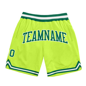 Custom Neon Green Kelly Green-White Authentic Throwback Basketball Shorts