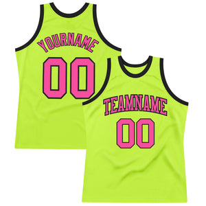 Custom Neon Green Pink-Black Authentic Throwback Basketball Jersey
