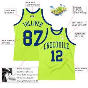 Custom Neon Green Royal Authentic Throwback Basketball Jersey