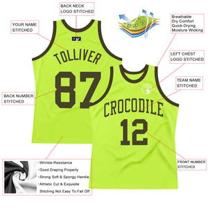 Custom Neon Green Olive Authentic Throwback Basketball Jersey