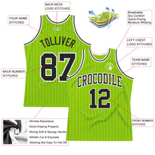 Load image into Gallery viewer, Custom Neon Green White Pinstripe Black-White Authentic Basketball Jersey
