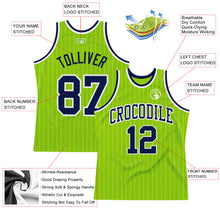 Load image into Gallery viewer, Custom Neon Green White Pinstripe Navy-White Authentic Basketball Jersey
