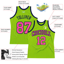 Load image into Gallery viewer, Custom Neon Green White Pinstripe Pink-Navy Authentic Basketball Jersey
