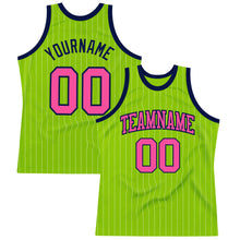 Load image into Gallery viewer, Custom Neon Green White Pinstripe Pink-Navy Authentic Basketball Jersey
