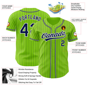 Custom Neon Green Navy Pinstripe Navy-White Authentic Baseball Jersey