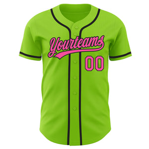 Custom Neon Green Pink-Black Authentic Baseball Jersey