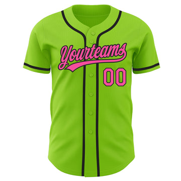 Custom Neon Green Pink-Black Authentic Baseball Jersey