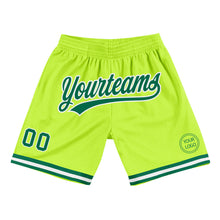 Load image into Gallery viewer, Custom Neon Green Kelly Green-White Authentic Throwback Basketball Shorts
