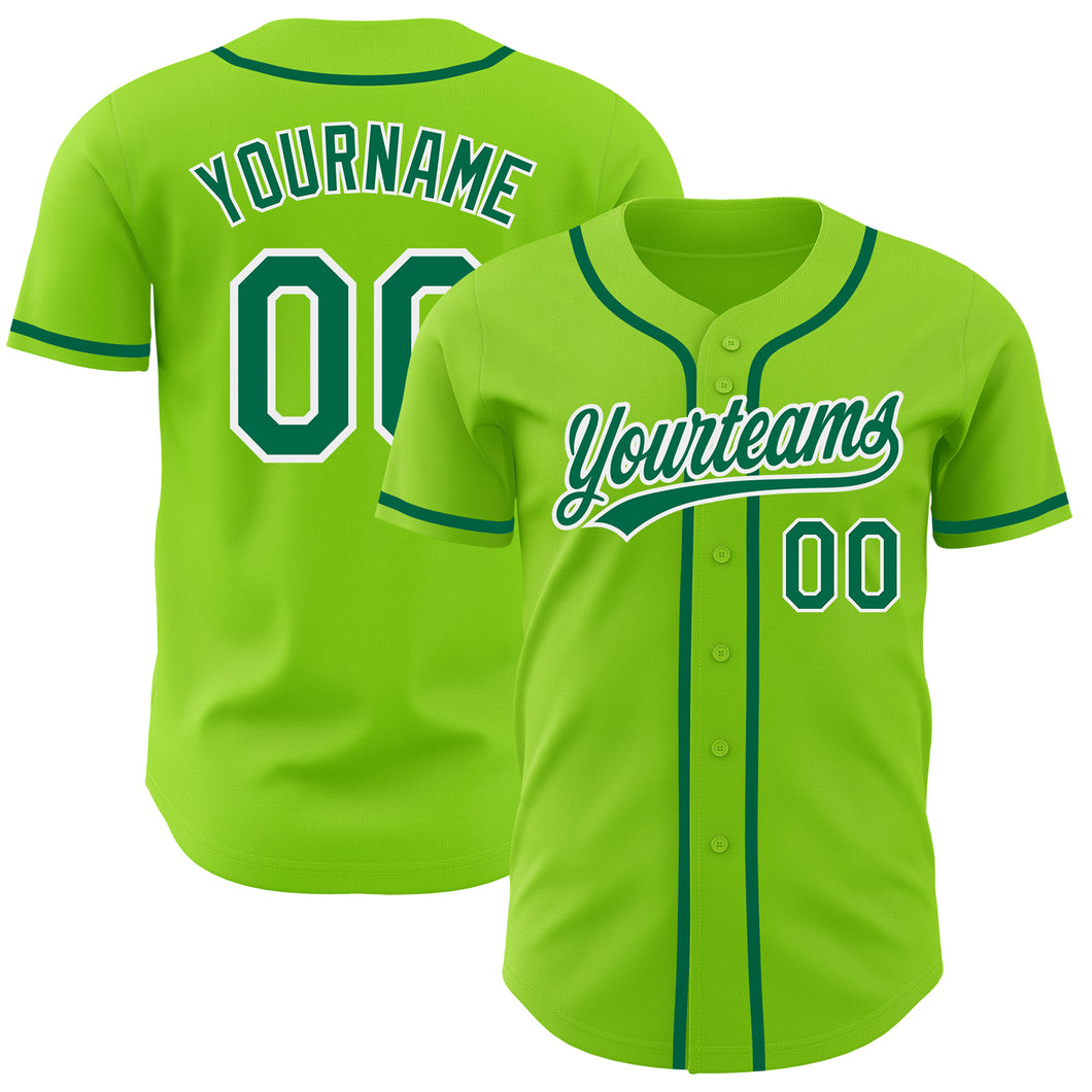 Custom Neon Green Kelly Green-White Authentic Baseball Jersey