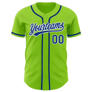 Custom Neon Green Royal-White Authentic Baseball Jersey