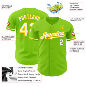 Custom Neon Green White-Yellow Authentic Baseball Jersey