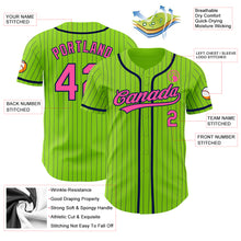 Load image into Gallery viewer, Custom Neon Green Navy Pinstripe Pink Authentic Baseball Jersey
