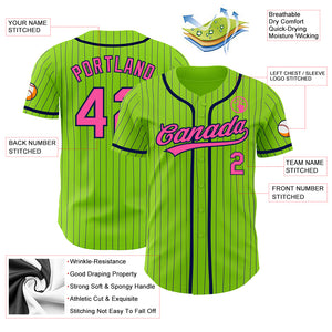 Custom Neon Green Navy Pinstripe Pink Authentic Baseball Jersey