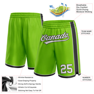 Custom Neon Green White-Black Authentic Basketball Shorts