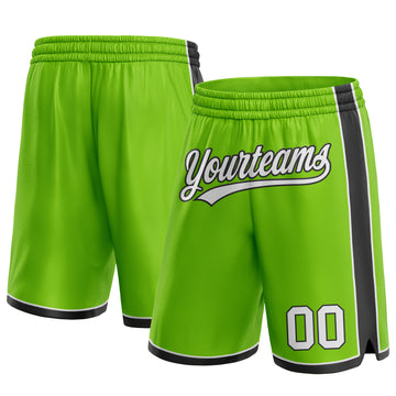 Custom Neon Green White-Black Authentic Basketball Shorts