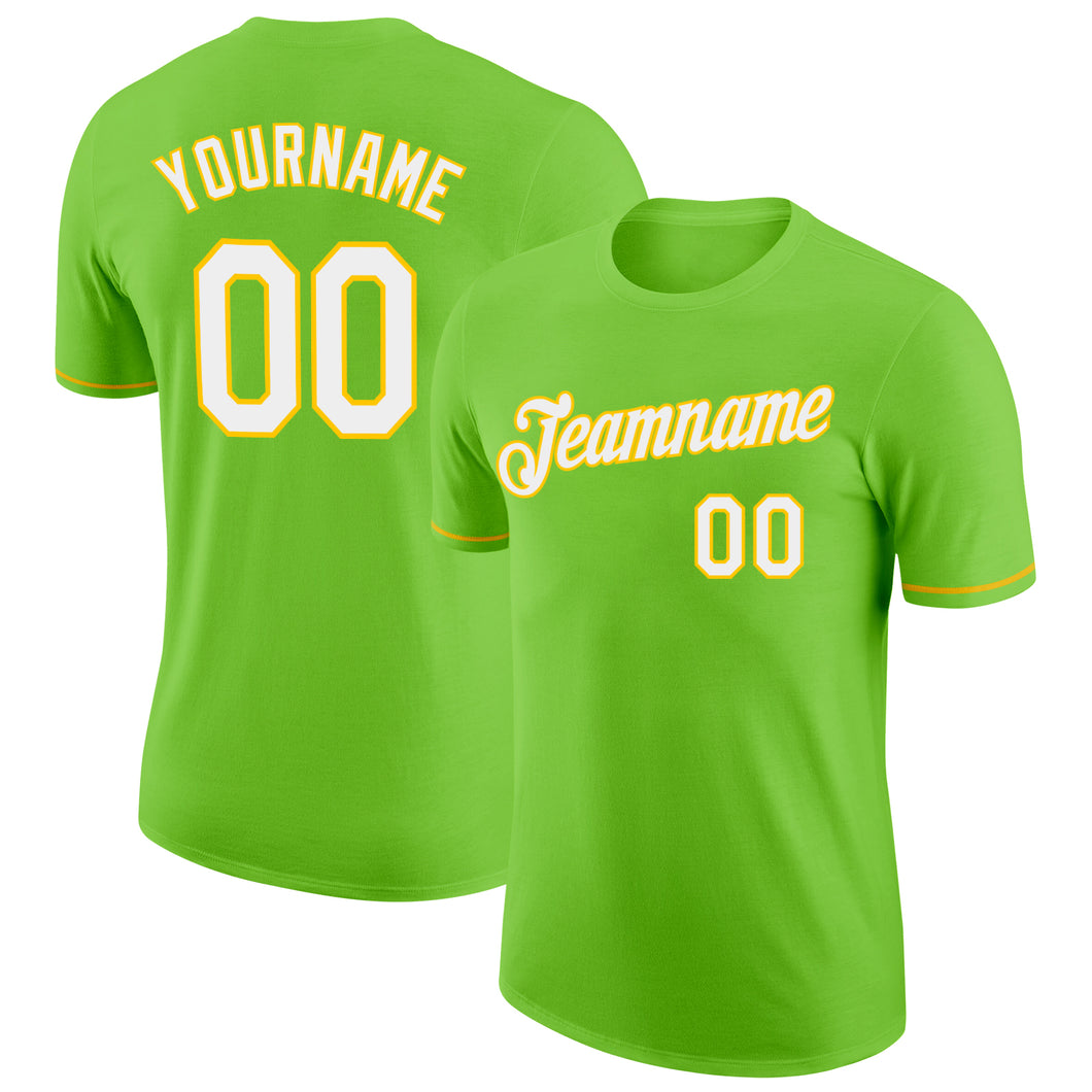 Custom Neon Green White-Yellow Performance T-Shirt