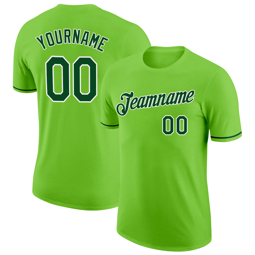 Custom Neon Green Green-White Performance T-Shirt