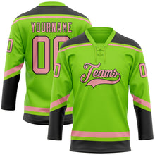 Load image into Gallery viewer, Custom Neon Green Medium Pink-Black Hockey Lace Neck Jersey
