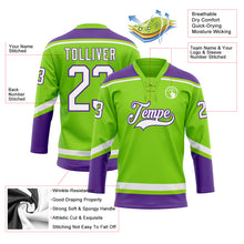 Load image into Gallery viewer, Custom Neon Green White-Purple Hockey Lace Neck Jersey
