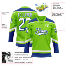 Load image into Gallery viewer, Custom Neon Green White-Royal Hockey Lace Neck Jersey
