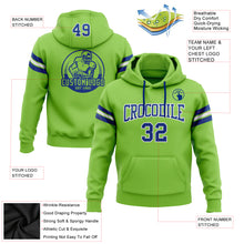 Load image into Gallery viewer, Custom Stitched Neon Green Royal-White Football Pullover Sweatshirt Hoodie
